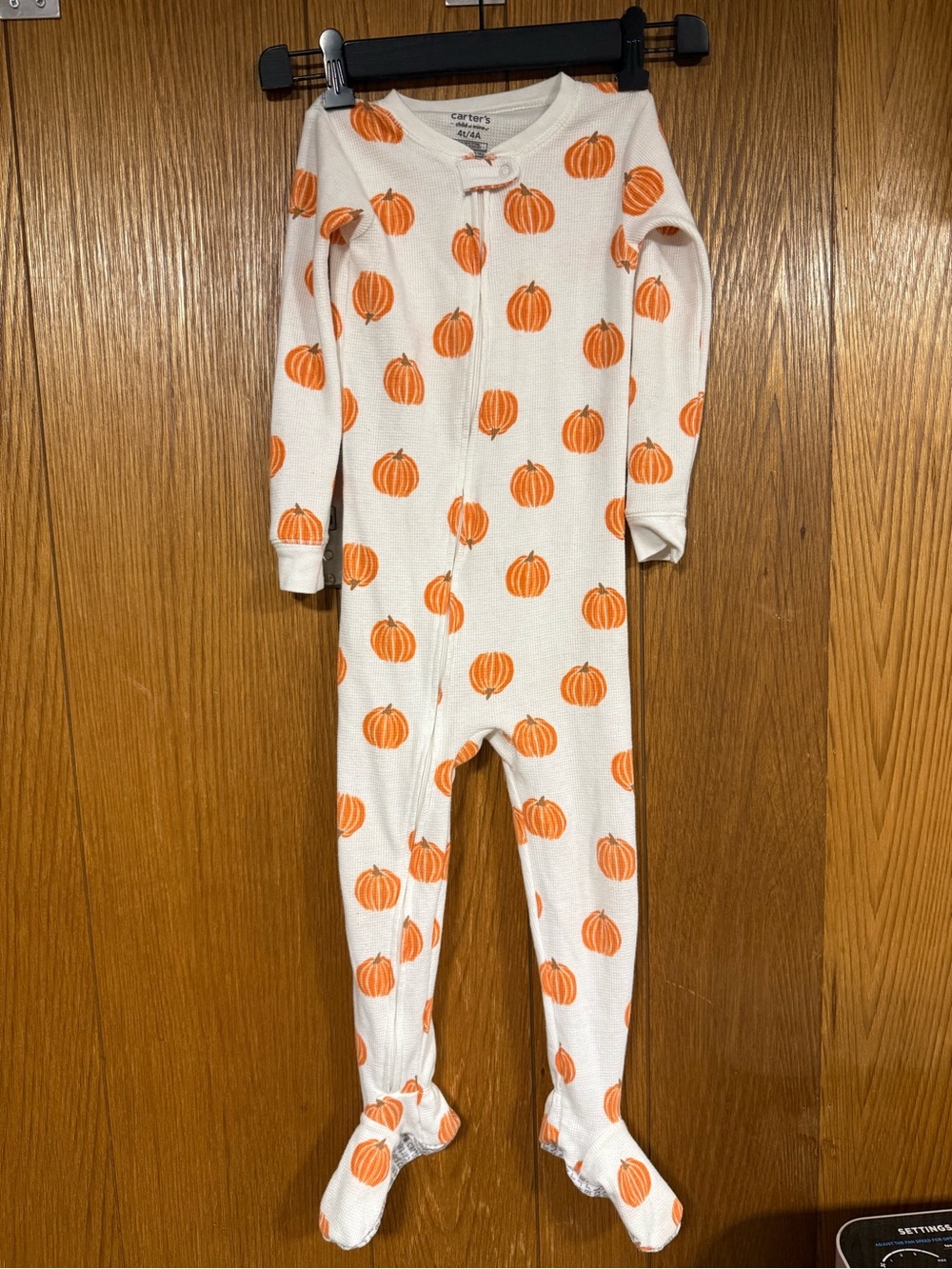 Carter's Cream Footed One-Piece with Orange Pumpkin Print